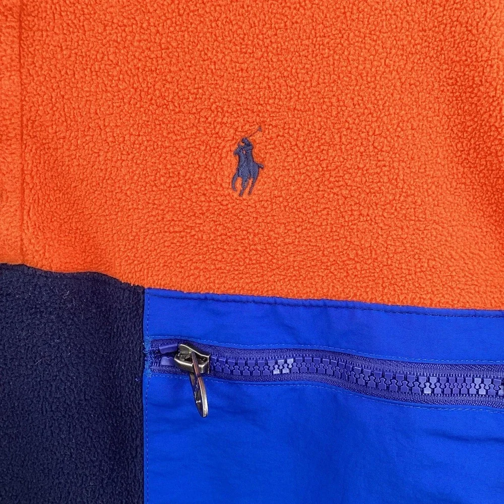 Boys Polo Ralph Lauren Snap Fleece Pullover- Navy/Orange/Royal-‎ XL (18/20)